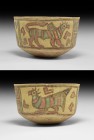 Indus Valley Mehrgarh Painted Vessel with Animals
3rd millennium BC. A ceramic cup with painted frieze of geometric panel, peepal leaf, gryphon and a...