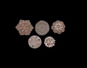 Indus Valley Stamp Seal Collection
Late 3rd-2nd millennium BC. A mixed group of five bronze seals including three accompanied by typed and signed not...