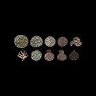Indus Valley Stamp Seal Collection
Late 3rd-2nd millennium BC. A mixed group of ten bronze seals with various shapes and designs, including nine acco...