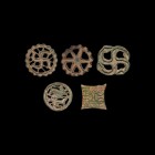 Indus Valley Stamp Seal Collection
3rd millennium BC. A mixed group of bronze seals comprising: one roughly square with curved sides, zig-zag pattern...