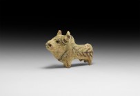 Indus Valley Terracotta Bull Figure
2nd millennium BC. A small ceramic bull figurine with muscular body and short legs, painted details in black, inc...