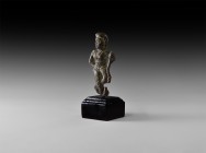Indian Goddess Uma Statuette
17th-18th century AD. A bronze figurine of Uma Parameshvari standing with legs crossed, right hand on her hip and left h...