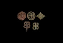 Large Indus Valley Stamp Seal Collection
Late 3rd-early 2nd millennium BC. A mixed group of bronze seals comprising: one formed as an openwork cross ...