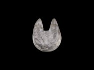 Islamic Rock Crystal Cat Pendant
10th-12th century AD. A carved rock crystal pendant of a feline head with fur detailing, pierced through the upper e...