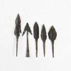 Medieval Arrowhead Collection
12th-15th century AD. A mixed group of iron arrowheads comprising: four triangular in section, tanged; one barbed and s...