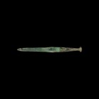 Western Asiatic Luristan Dagger
8th-7th century BC. A bronze dagger with lentoid-section leaf-shaped blade, waisted hilt with pelta-shaped pommel and...