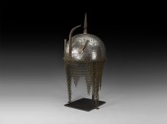 Western Asiatic Qajar Steel Helmet
Qajar Dynasty, 1794-1925 AD. A steel helmet comprising a hemispherical dome with etched floral and other ornament,...