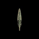Indo-Gangetic Multi-Barbed Spearhead
Copper Hoard Culture, Uttar Pradesh, Northern India, 1500 BC. A substantial bronze spearhead or harpoon with thi...