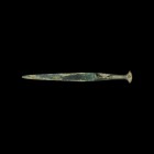 Western Asiatic Luristan Dagger
8th-7th century BC. A bronze dagger with lentoid-section leaf-shaped blade, waisted hilt with pelta-shaped pommel and...
