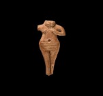 Neolithic Idol Torso
3rd-2nd millennium BC. A ceramic female idol with applied collar, hands to the breasts, dimpled naval, pointillé pubic triangle....