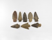 Stone Age Spearhead Group
1st millennium BC. A mixed group of knapped stone javelin-heads, some with barbs and tang. Cf. Miles, C. Indian and Eskimo ...