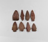 Stone Age Spearhead Group
1st millennium BC. A mixed group of knapped stone javelin-heads, most tanged, some with barbs and bevelled edges. Cf. Miles...