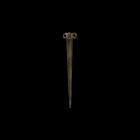 Bronze Age Pin with Four Loops
2nd millennium BC. A bronze round-section pin with tapering shank, four radiating loops to the finial. 25.9 grams, 10c...