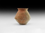 Bronze Age Jar with Ledge Handles
16th-14th century BC. A terracotta jug with flat base and rounded upper body, flared rim and two ledge handles to t...