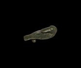 Iron Age Celtic Duck Hook Fastener
2nd century BC-1st century AD. A bronze belt or strap fitting formed as a duck with head returned to create a hook...