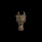 Iron Age Celtic Bull's Head Bowl Mount
1st century BC-1st century AD. A bronze mount in the form of a stylised bull's head, large eyes and curved hor...