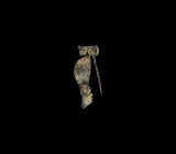 Iron Age Celtic Swan-Neck Fibula
5th century BC. A bronze fibula of Schwanenhals La Tène Type A, comprising a coiled cord and pin, broad flattened bo...