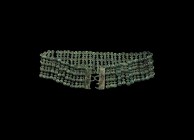Iron Age Segmented Belt
3rd-1st century BC. A long bronze segmented re-strung belt section comprised of plates of vertical bars, each formed with fou...