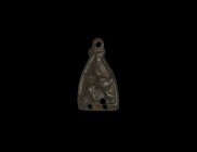 Viking Howling Beast Stirrup Mount
Late 11th century AD. A bronze stirrup mount of Williams's Class A, Type 11 formed as a D-shaped plaque with pierc...