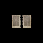 Medieval Paris Bible Manuscript Page
Circa 1210-1230 AD. A manuscript page with two columns of dense blackletter script (minim height about 1.5mm) wi...