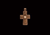 Medieval Bone Cross Pendant with Gemstone
13th-15th century AD. A bone cross pendant with engraved decoration, integral ribbed loop above, to the cen...