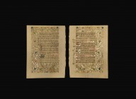 Medieval Parisian Book of Hours Manuscript Page
1410-1420 AD. A richly decorated large parchment leaf from a Parisian Book of Hours; the leaf contain...