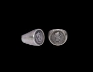 Post Medieval Ring with Coin of Napoleon
19th century AD. A silver finger ring with inset silver quarter franc coin of Napoleon as emperor (First Emp...