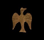 Post Medieval Eagle Badge
18th century AD. A bronze appliqué of a bird with spread wings and head turned, stud to the reverse. 22 grams, 55mm (2 1/4"...