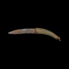 Post Medieval Knife with Bone Handle
16th-17th century AD. A knife with single-edged curved iron blade, iron bolster and pommel-cap with pierced lug ...