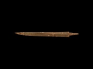 Post Medieval Knife Blade
16th-17th century AD. A single-edged iron knife blade with short tang. 19 grams, 18cm (7"). Property of a European collecto...