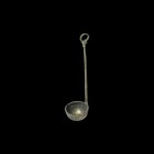 Byzantine Silver Priest's Ladle
10th-13th century AD. A silver liturgical ladle with deep hemispherical bowl and wide rim, square-section shank, appl...