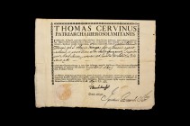 Holy Relic Body of Saint Aloysius Certificate of Authenticity
Dated 1731 AD. An authenticity certificate for part of the body of St Aloysius Gonzaga ...