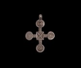 Post Medieval Silver Cross Pendant
19th-20th century AD. A silver cruciform pendant with ribbed arms, concentric to the end of each arm and square hu...