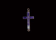 Post Medieval Silver Enamelled Cross Pendant
20th century AD. A silver reliquary cross with suspension loop above and below, to one face engraved Rus...