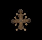 Byzantine Altar Cross with Corpus
9th-10th century AD. A bronze processional cross, equal-armed with roundels to the end of each arm; to the centre a...