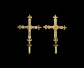 Post Medieval Processional Cross
19th century AD. A bronze processional cross with segmented bulb above the flared socket; each arm with raised ring ...