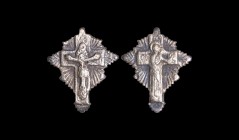 Russian Pendant with Corpus
16th-17th century AD. A silver crucifix pendant with image of Christ crucified to one side; to the other Mary Theotokos h...