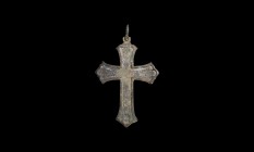 Byzantine Large Cross Pendant
15th century AD. A bronze cross patonce pendant with recessed central panel, hinged suspension ring. 47 grams, 11.5cm (...