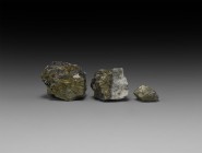 Natural History - Davidschacht Pyrite and Galena Mineral Specimen Group
. Two specimens of pyrite and galena and one pyrite specimen. 128 grams total...