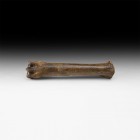 Natural History - Ice Age Horse Bone
Pleistocene Period, 40000-15000 BP. An entire lower leg bone from an early Equus sp. horse, showing full joint d...