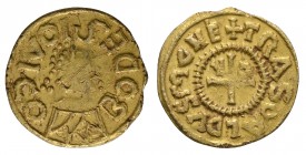 Saxon Coins - Merovingian - Vic-sur-Seille (Meurthe-et-Moselle) - Bodesius / Trasoaldus - Gold Portrait Tremissis
7th century AD. Obv: profile bust r...