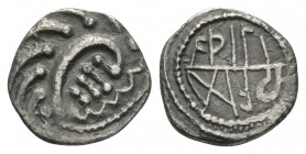 Anglo-Saxon Coins - Primary Phase - Aethelred - Runic Sceatta
674-704 AD. Stewart type 105. Obv: degraded bust right. Rev: Runic 'Aethel / raed' insc...