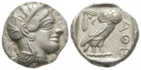 Ancient Greek Coins - Athens - Owl Tetradrachm
479-404 BC. Obv: helmeted head of Athena right, with earring and wearing crested Attic helmet ornament...