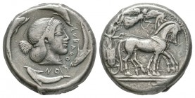 Ancient Greek Coins - Syracuse - Deinomenid Tyranny - Charioteer Tetradrachm
475-470 BC. Struck under Hieron I. Obv: charioteer driving quadriga righ...