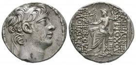 Ancient Greek Coins - Syria - Antiochos X Eusebus Philopater - Zeus Tetradrachm
94-88 BC. Obv: profile bust right. Rev: inscriptions with Zeus seated...