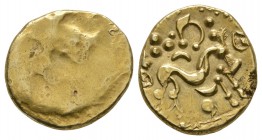 Celtic Iron Age Coins - Gallo-Belgic - Ambiani - Gold Stater
1st century BC. Sills type 1b. Obv: plain. Rev: Celtic horse right with 'eye' behind and...