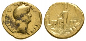 Ancient Roman Imperial Coins - Nero - Gold Virtus Aureus
63-64 AD. Lugdunum mint. Obv: NERO CAESAR AVG IMP legend with bare head right. Rev: PONTIF M...