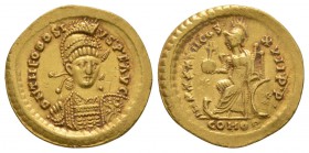 Ancient Roman Imperial Coins - Theodosius II - Gold Constantinopolis Solidus
441-450 AD. Constantinople mint. Obv: D N THEDOSIVS P F AVG legend with ...