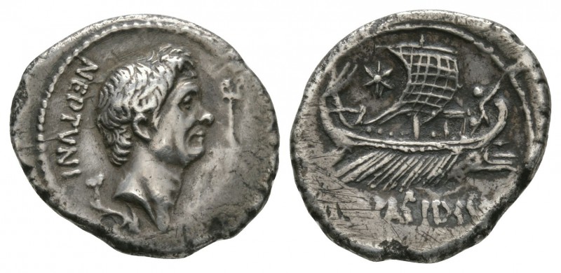 Ancient Roman Imperial Coins - Sextus Pompey - Galley Denarius
44-43 BC. Massil...