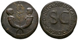 Ancient Roman Imperial Coins - Drusus - Twins' Cornucopiae Sestertius
23 AD. Rome mint. Obv: caduceus between crossed cornucopiae bearing heads of th...